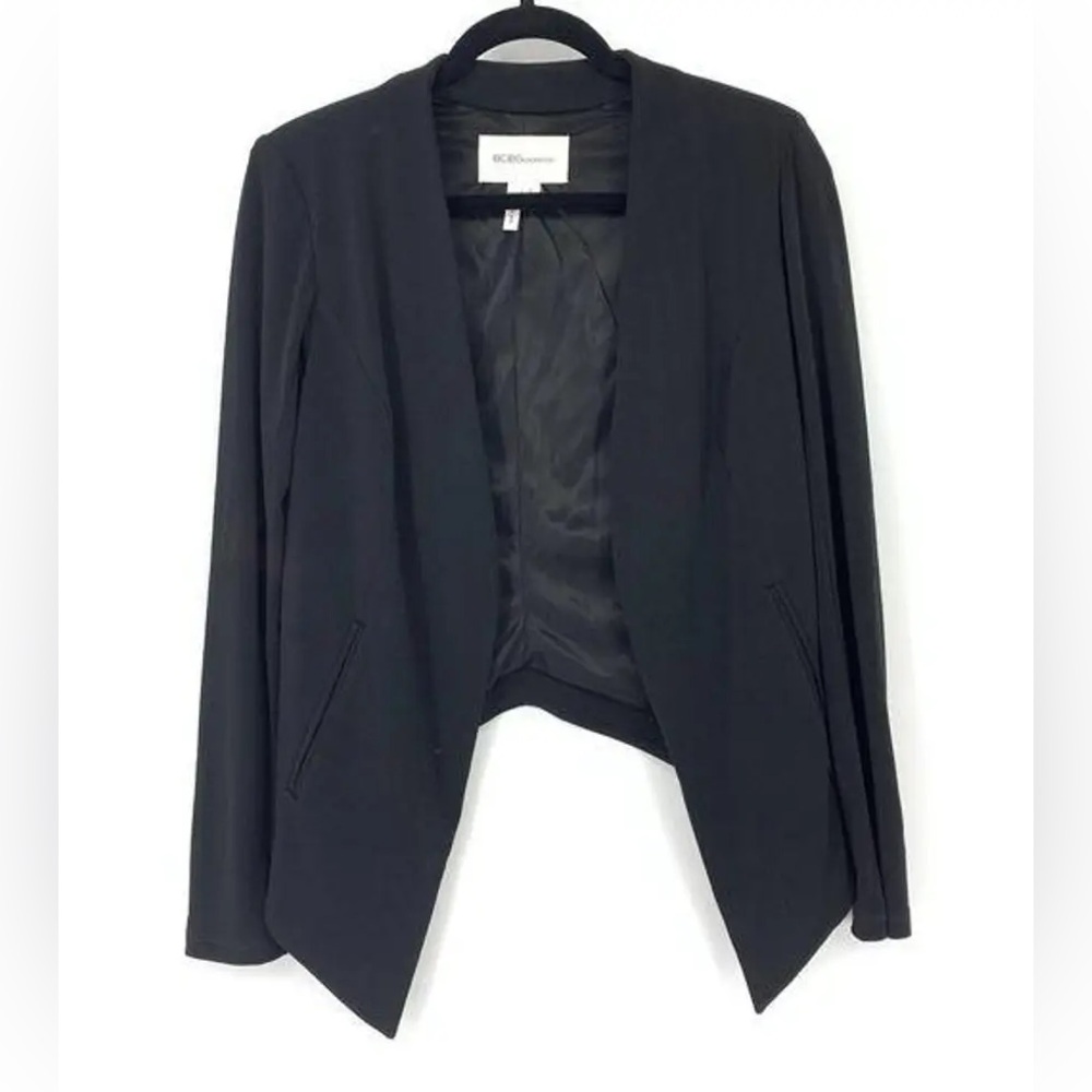 BCBGeneration Women's Size XS Open Front Blazer Jacket Long Sleeve Black Hi Low